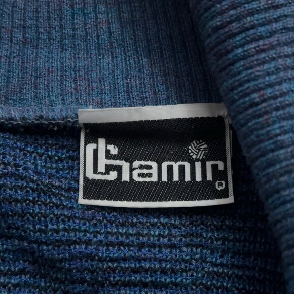 Vintage Chamir Cardigan Sweater Mens 48 (Fits M/L) Shawl Collar Merino Wool Blue - Picture 4 of 6